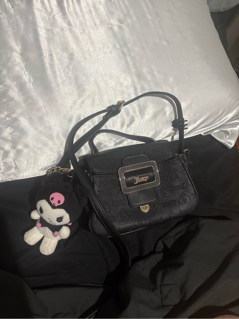 Juicy Couture Black Embossed Leather Crossbody with Gold Hardware